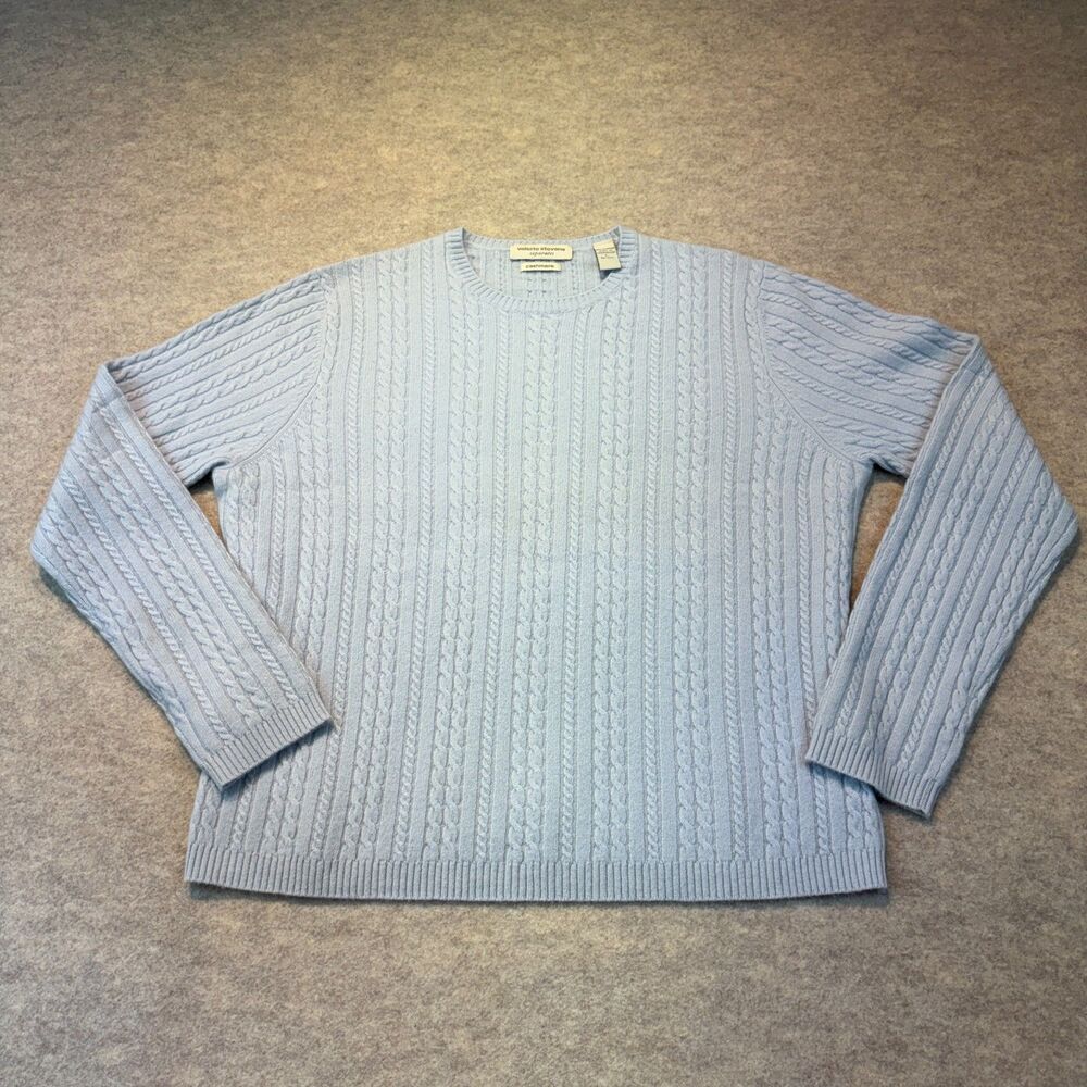Valerie Stevens 100% Cashmere Cable Knit Sweater Powder Blue Size L